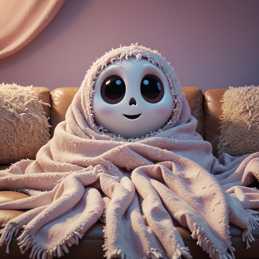 Cozy Ghost on Sofa: Pixar-Style Digital Art