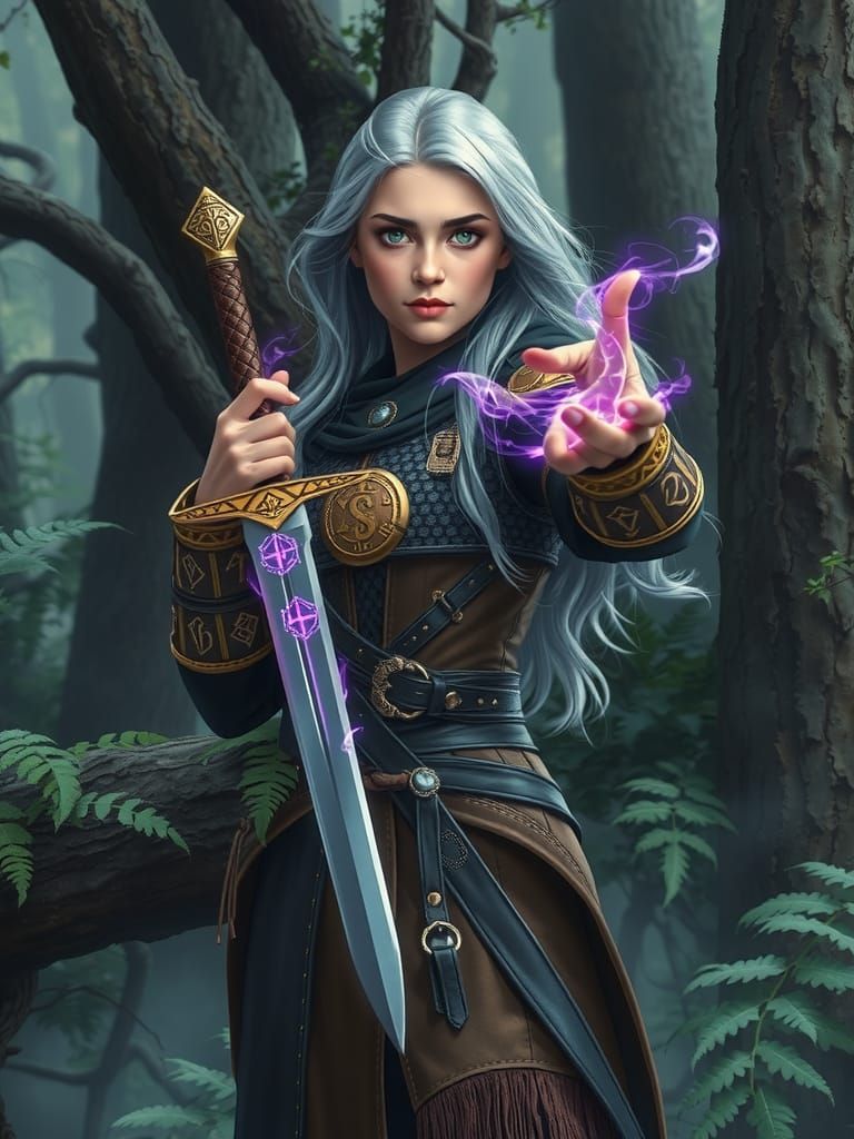 Medieval Transgender Teen Warrior in Mystical Forest