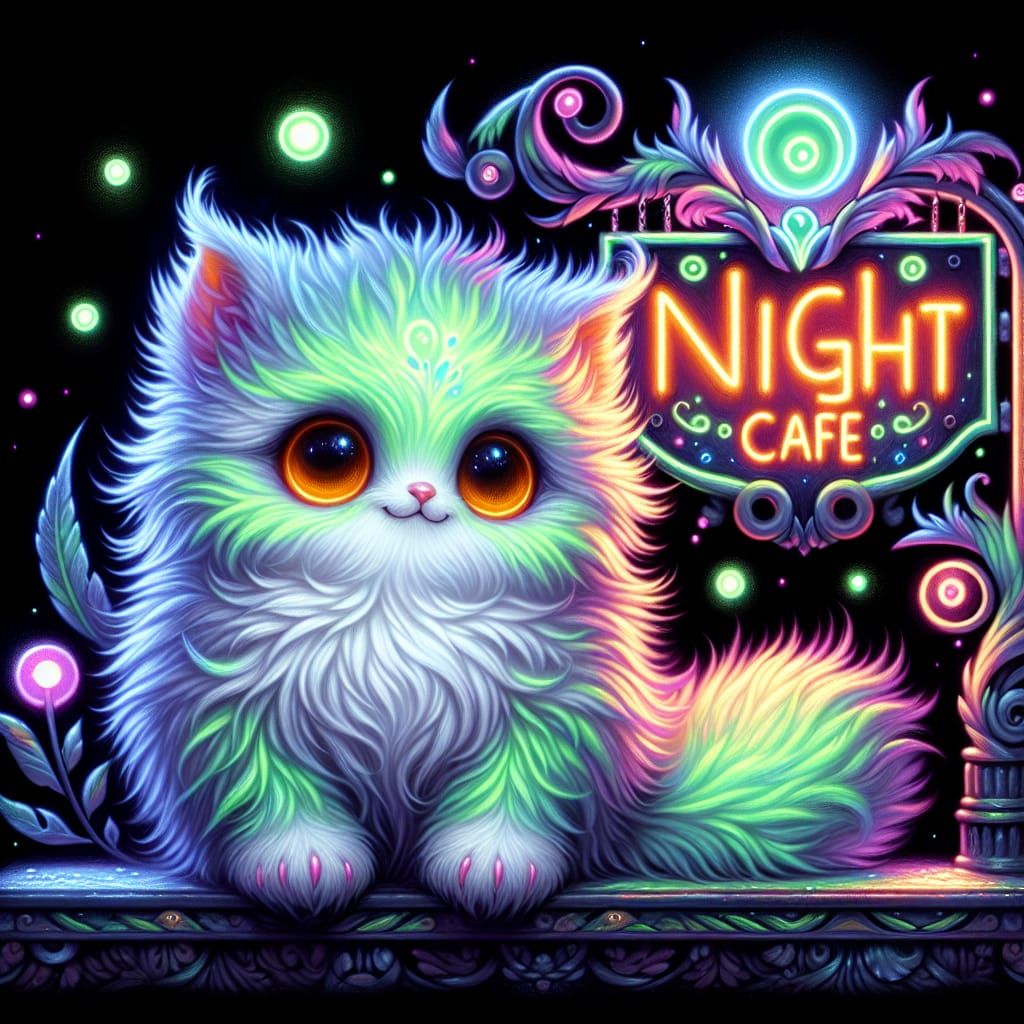 Night Cafe Fluffy Cat