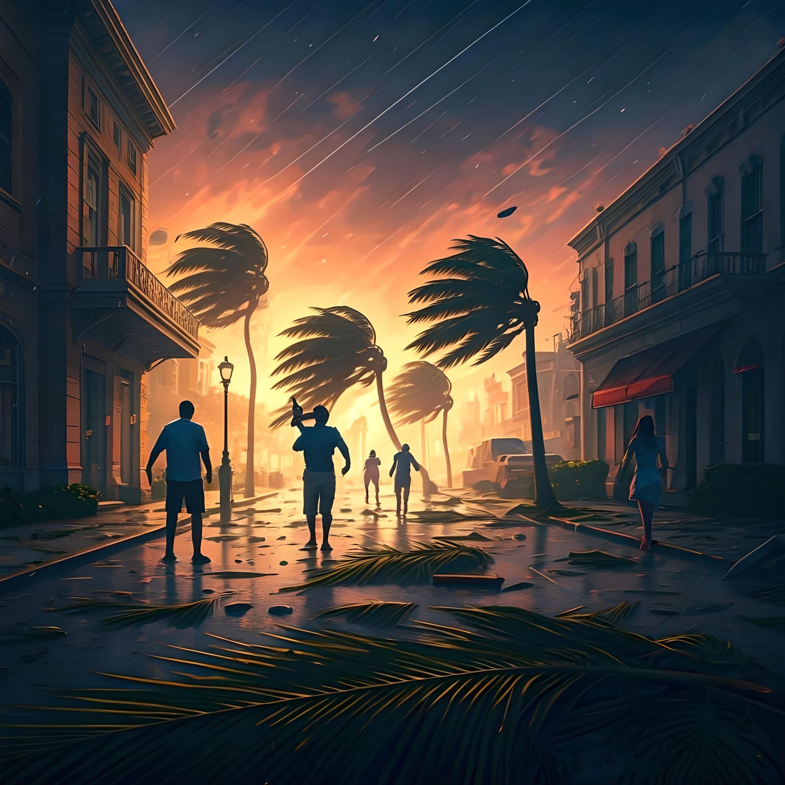 Hurricane Winds Devastate Caribbean Street Scene