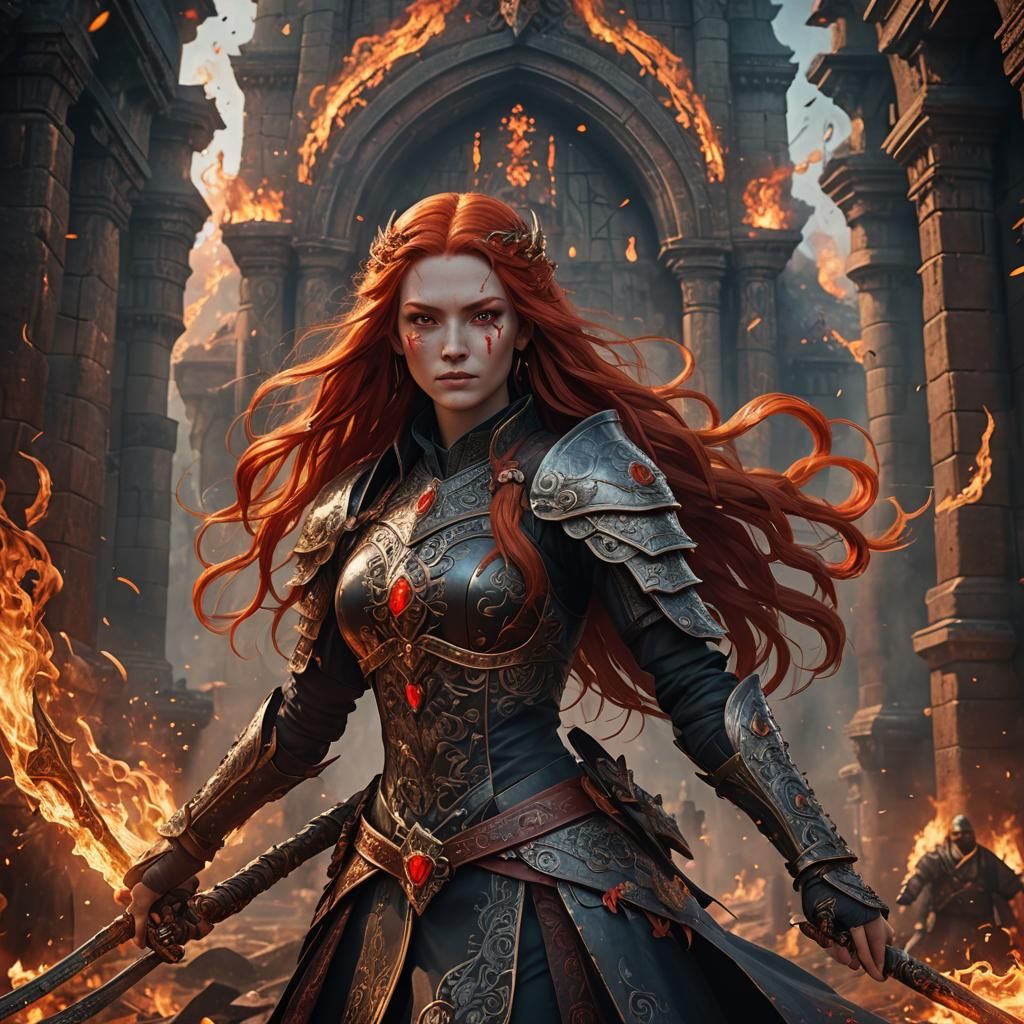 Fiery Queen with Red Hair, Fantasy Concept Art