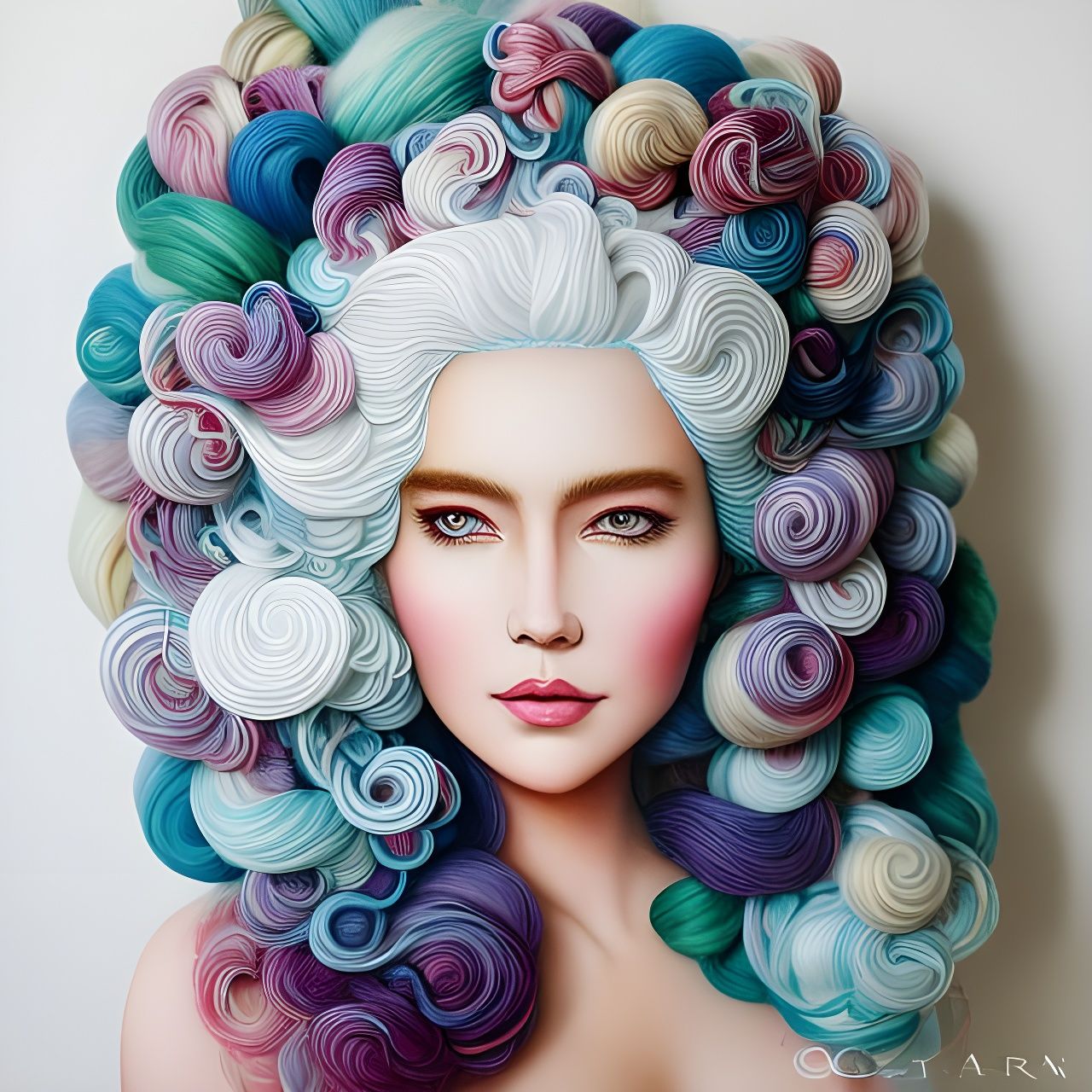 Nordic Girl with Yarn Hair in Surrealist Style