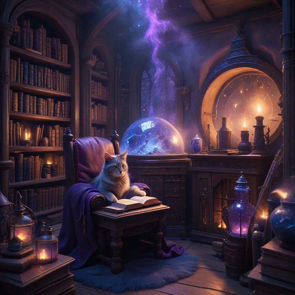 Enchanted Wizard's Study Under Celestial Dome