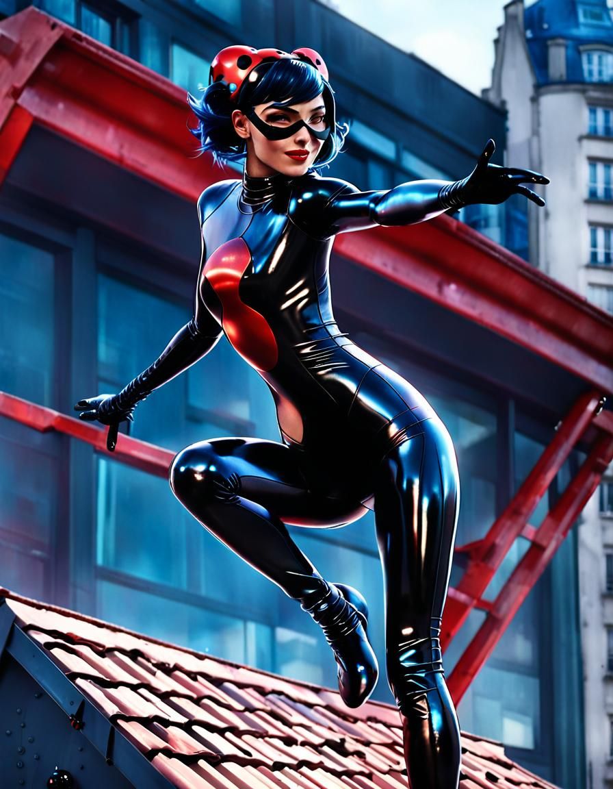 Cyberpunk Ladybug Leaps Across Paris Rooftops
