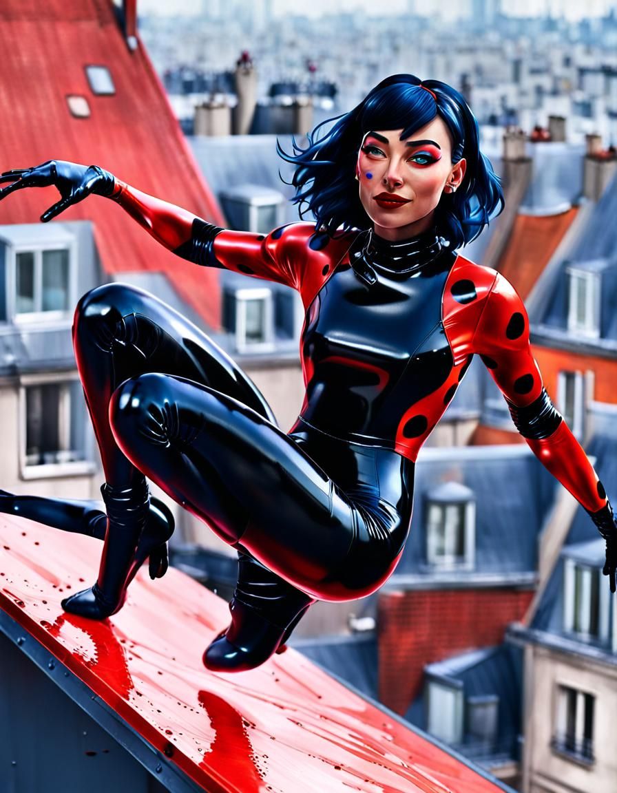 Cyberpunk Ladybug Catsuit Jumps Over Paris Rooftops