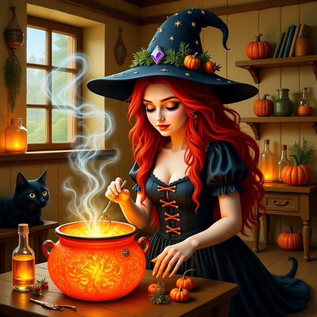 🎃 A solitary beautiful young witch, with a wide-brimmed wit...