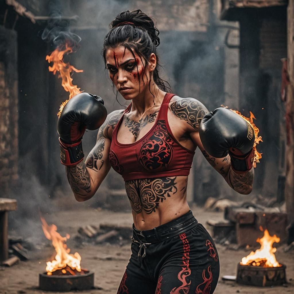 Fierce Warrior Woman with Tattoos in Cinematic Style