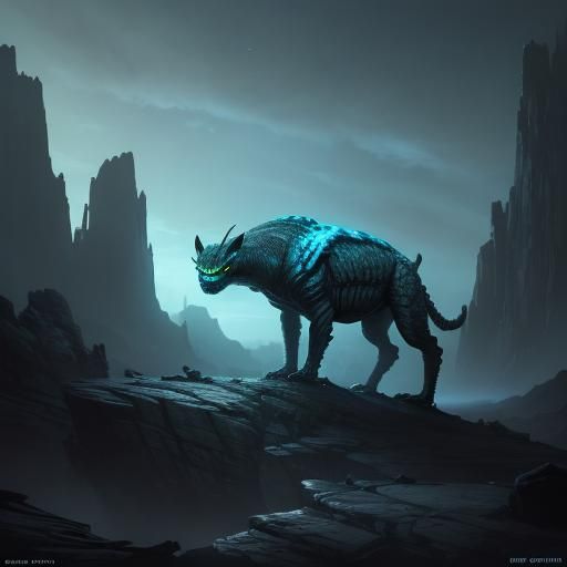 Alien Ursa on Rocky Cliffside in Sci-Fi Art