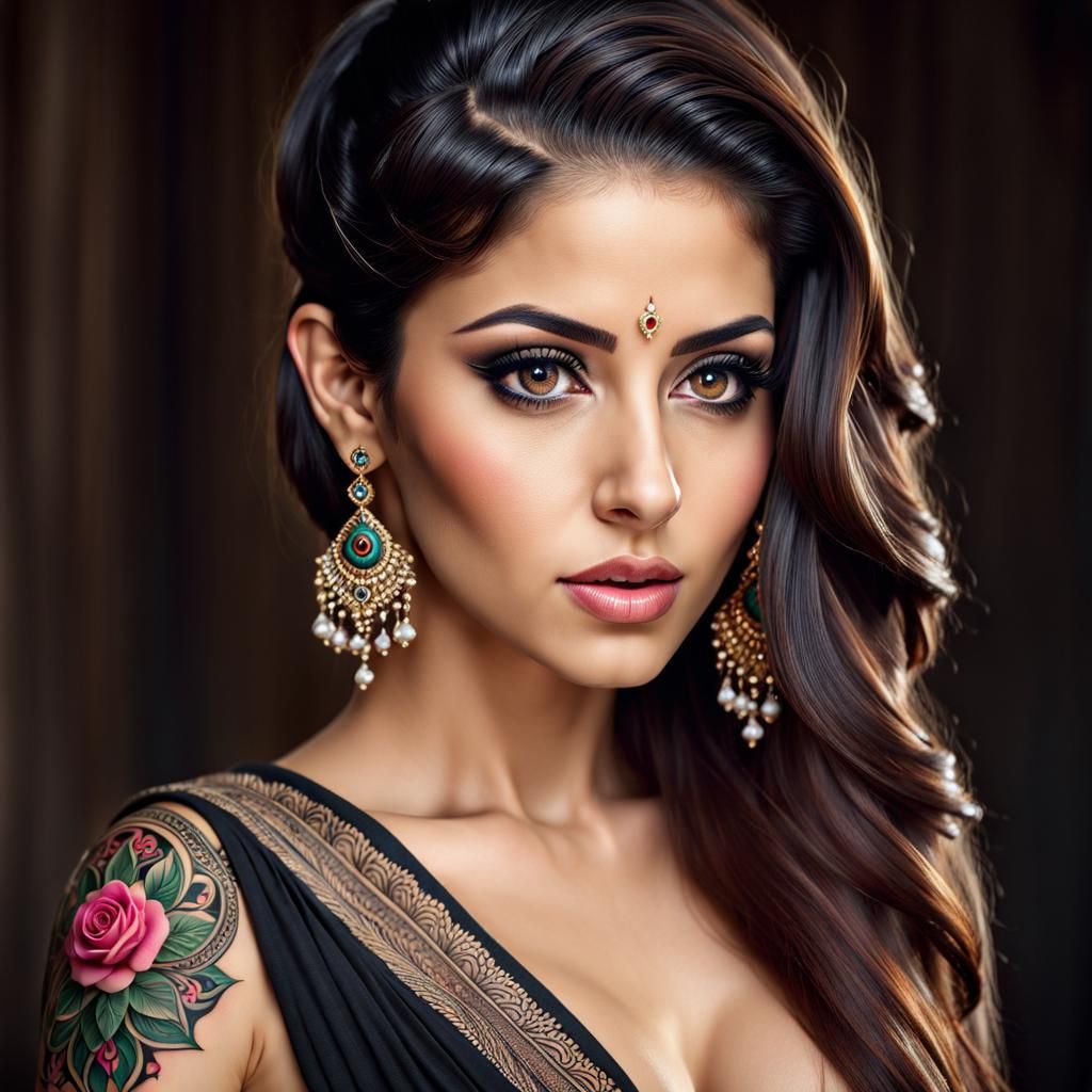 Beautiful Syrian Woman Portrait with Tattoo Detail