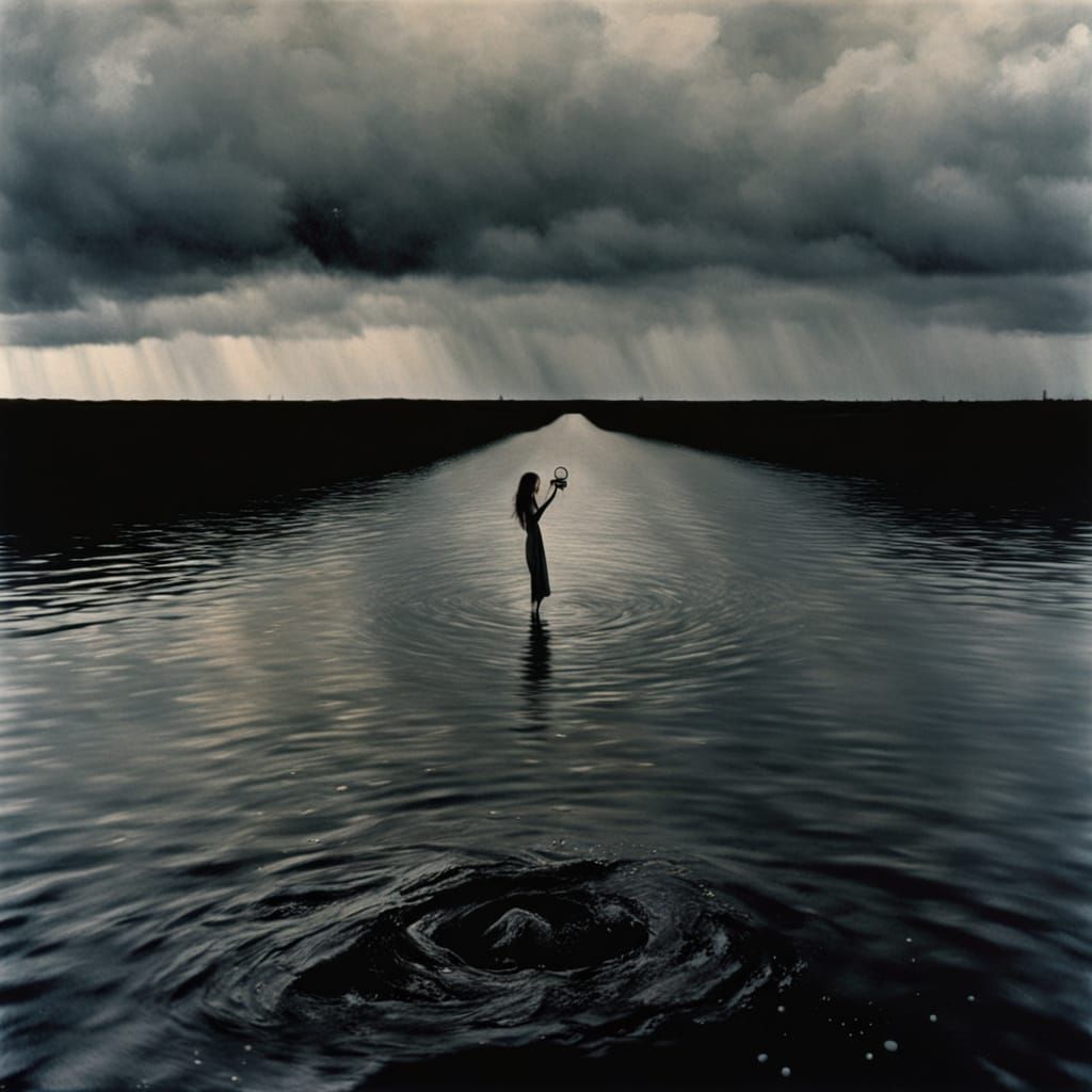 Eerie Sky Faucet Streams into Void Lake