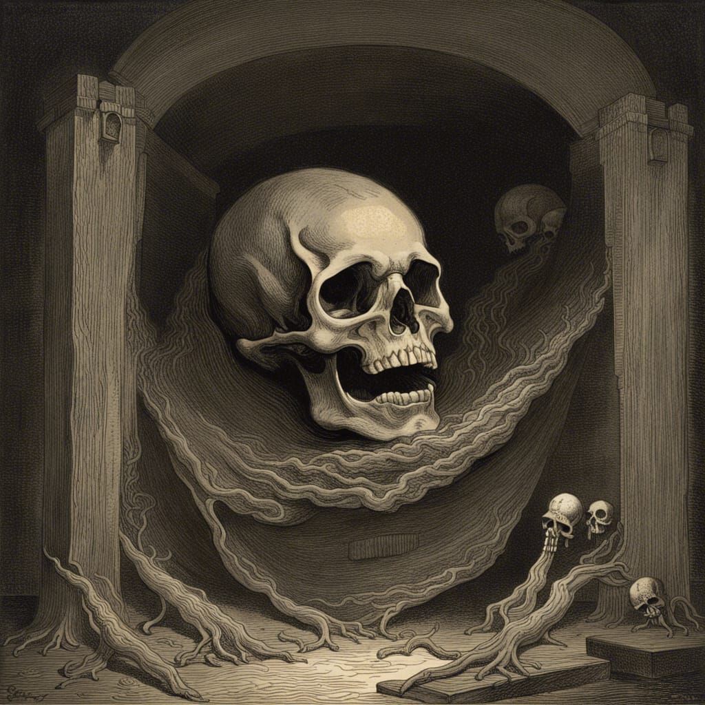 Horror Skull in the Style of Gustave Doré