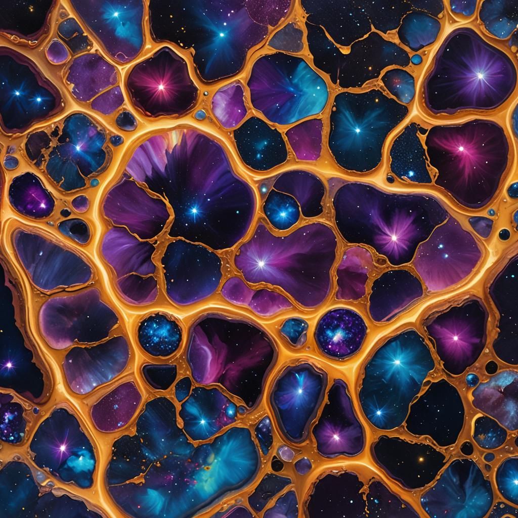 Cosmic Drink on Space Rock as Oil Painting