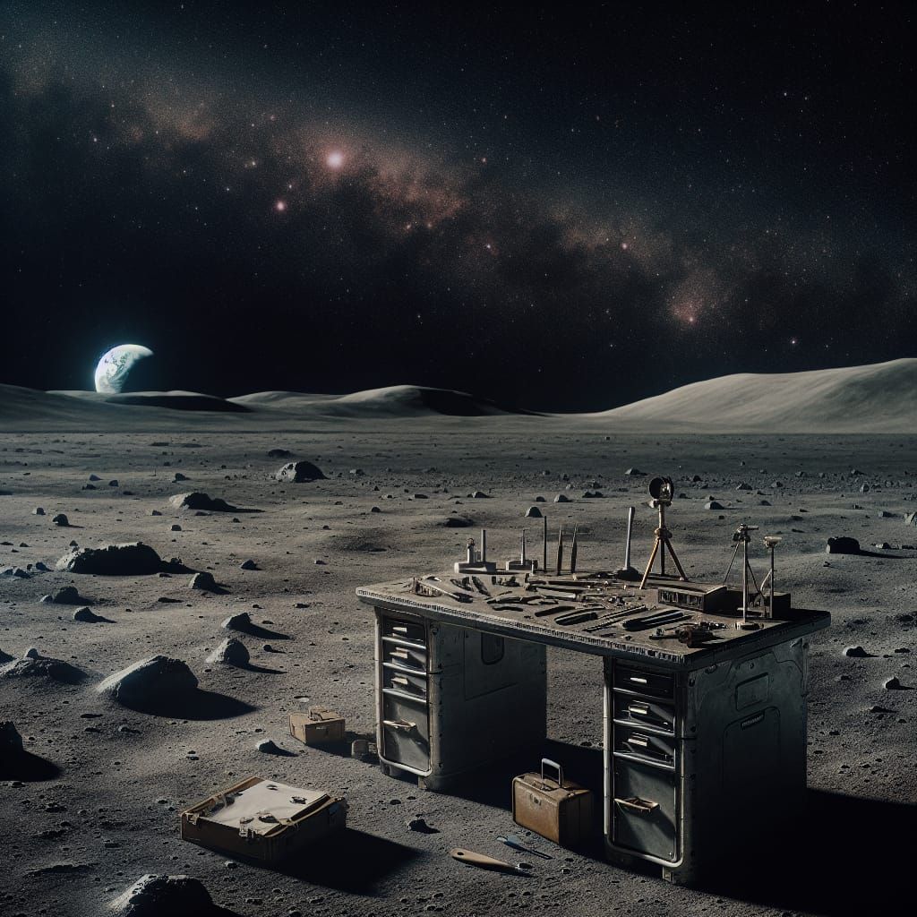 Workbench on a Desolate Moon Landscape