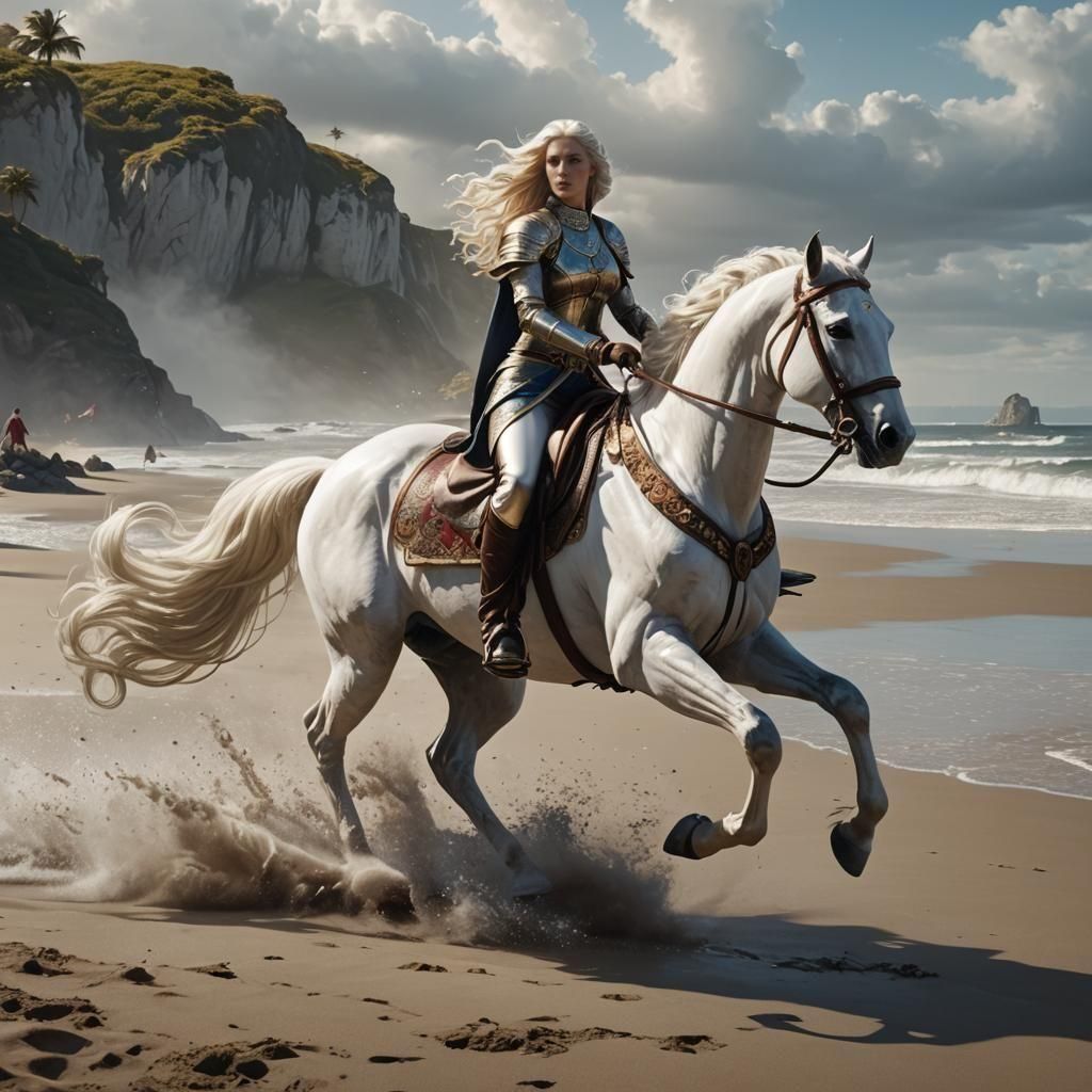 Lady Godiva on White Horse: Fantasy Art