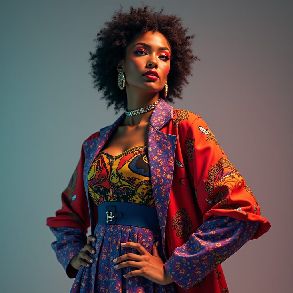 Confident Model in Bold Avant-Garde Fashion Portrait