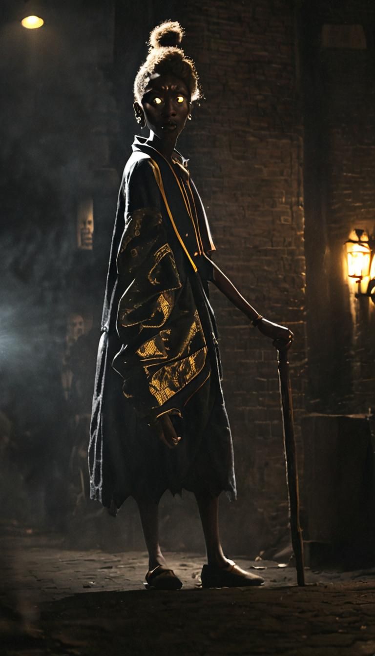 Dramatic Film Still: Elderly Woman Attacks Man