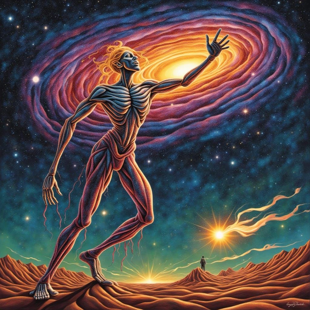 Ethereal Human Form Emerges from Stardust in Cosmic Galaxy S...