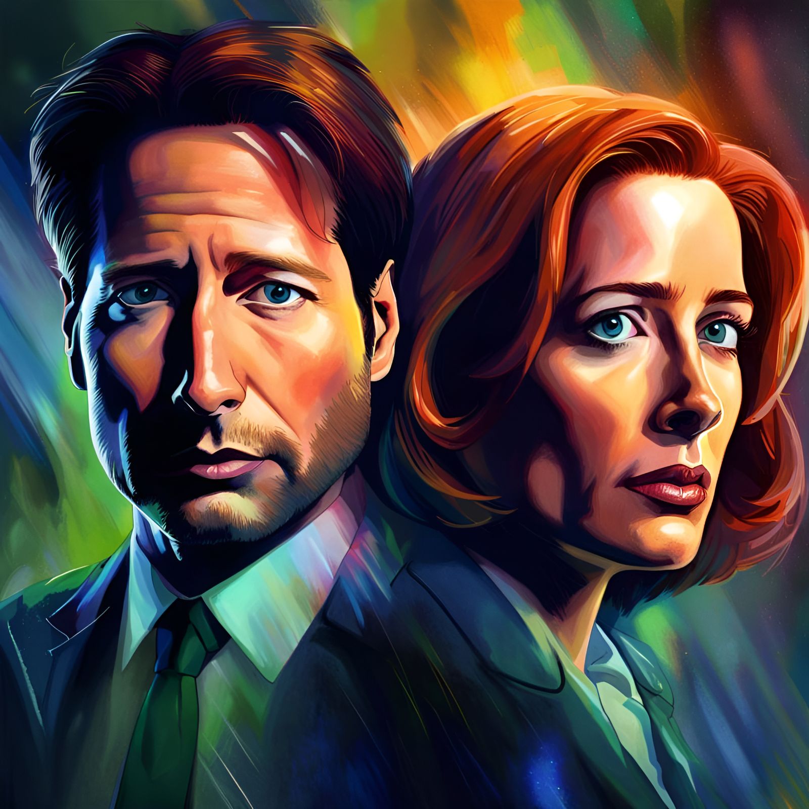 Hyperrealistic Portrait of Mulder and Scully
