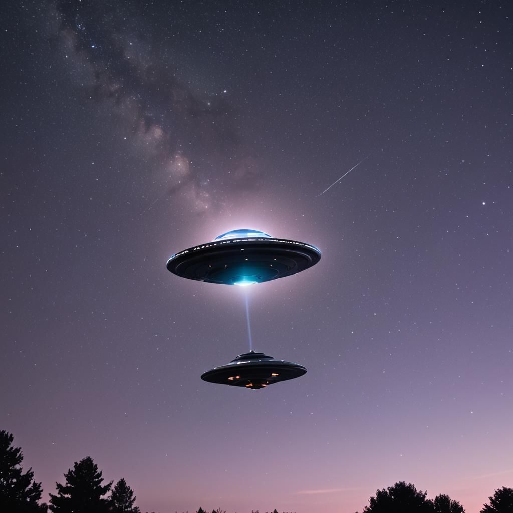 UFO Flying Through Starry Night Sky