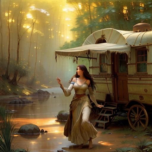 Gypsy Woman by Her Caravan

Beneath a canvas sky of blue,
A ...