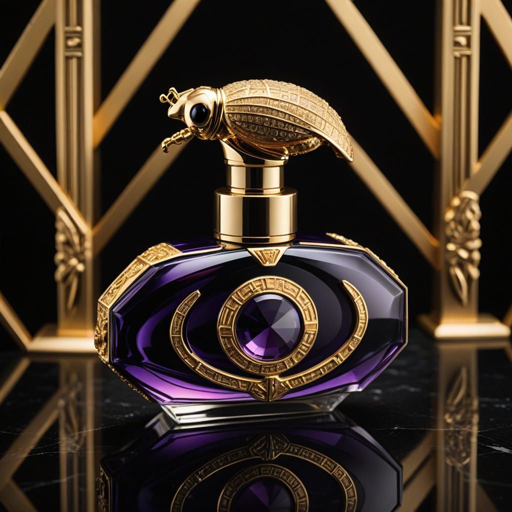 Egyptian Revival Luxury Perfume Bottle in Amethyst Glass