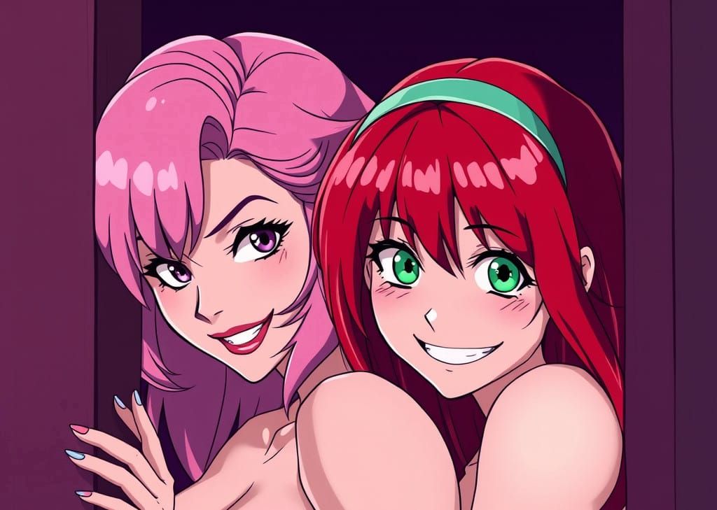 Two Women Planning Mischief in Anime Style