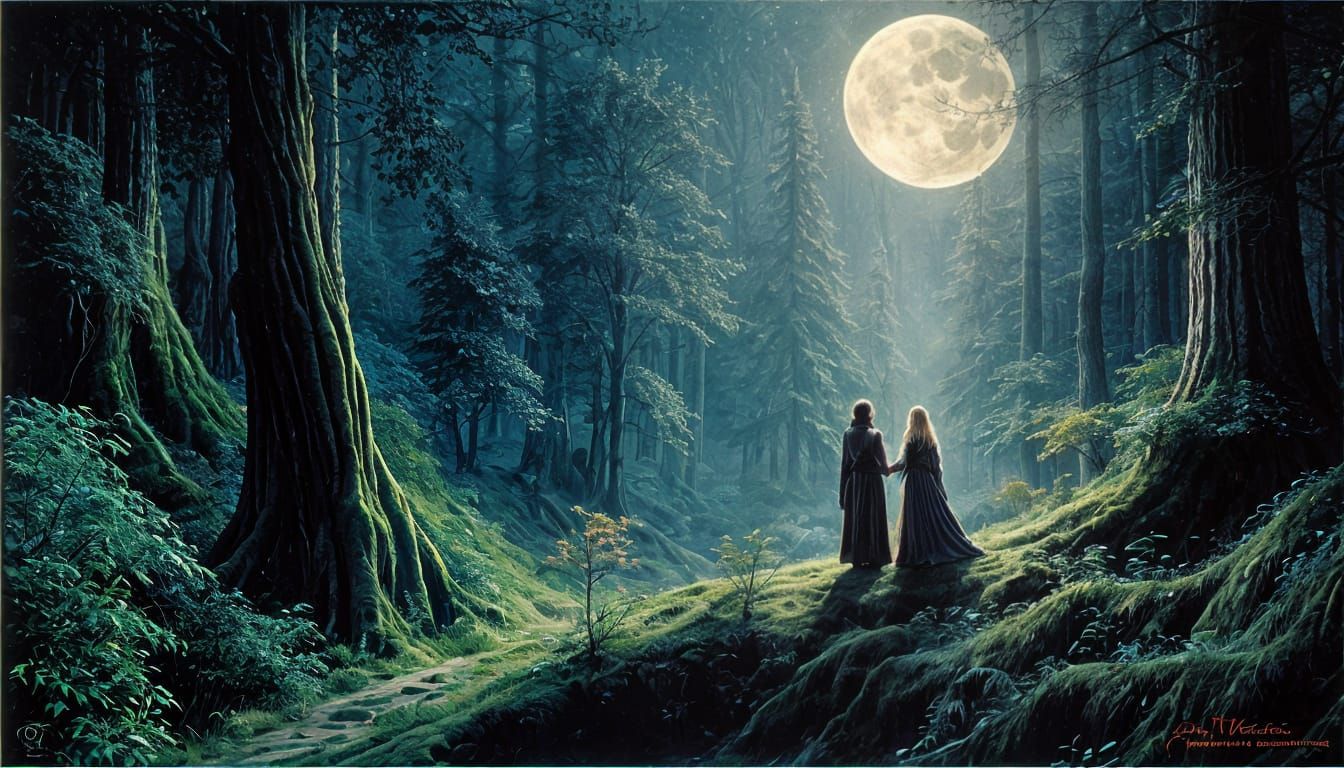 Elven Couple in Enchanted Forest Art