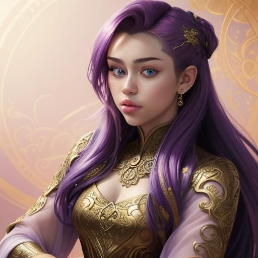 Art Nouveau Portrait with Purple Hair