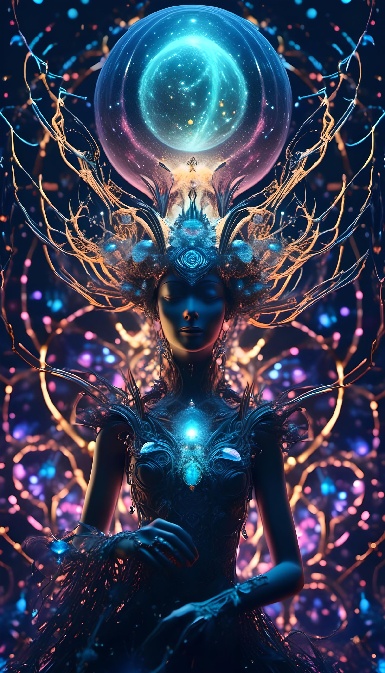 Filigree Celestial Being with Galaxy Backdrop