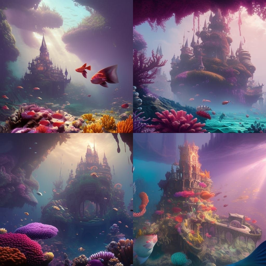 Vivid Underwater Kingdom with Intricate Castle