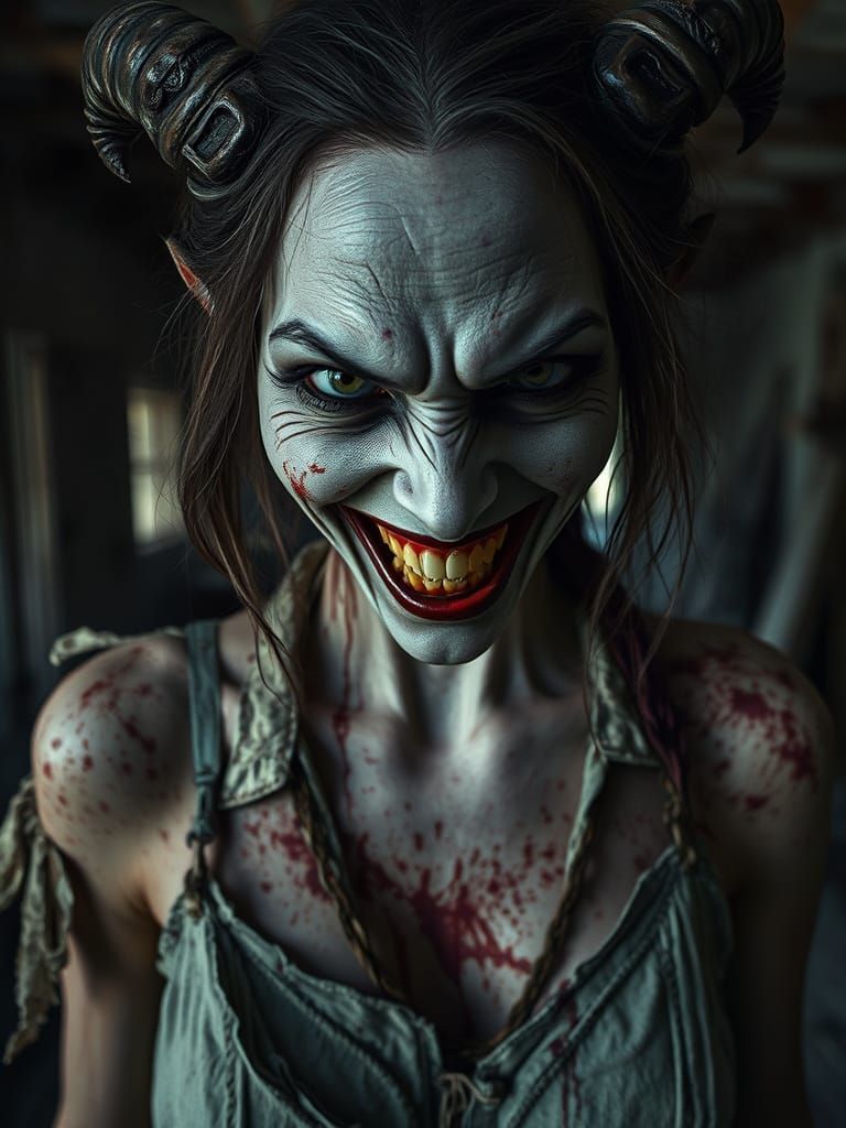 Menacing Pale Demon in Ruined House