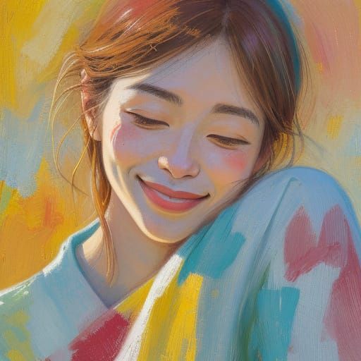 Impressionist Self-Portrait of Joyful Woman