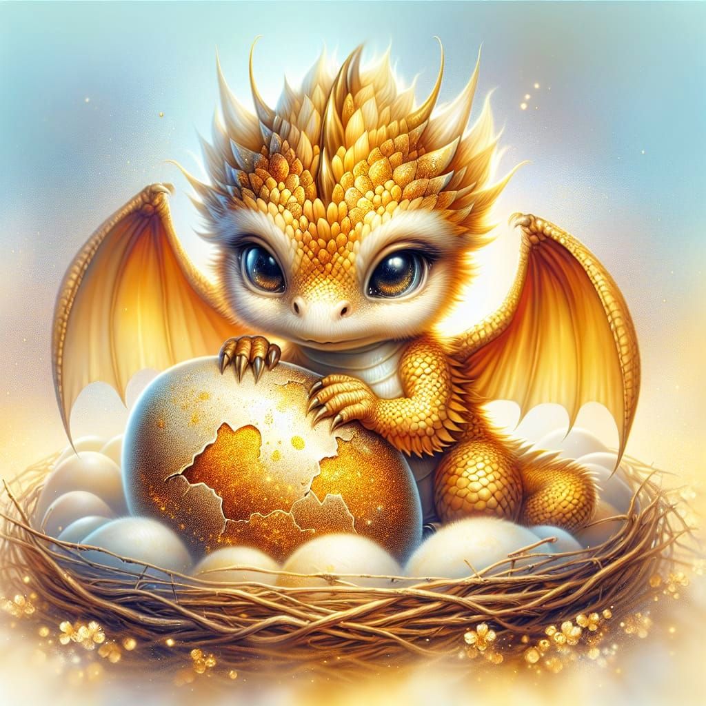 Golden Dragon Hatching: Fantastical Realism Airbrush Art