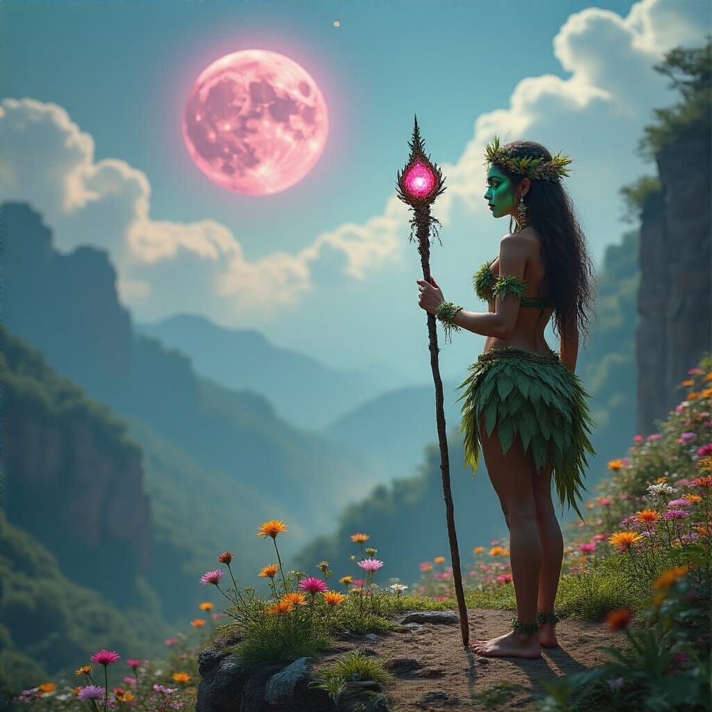 Forest Goddess on Cliffside, Cinematic Lighting