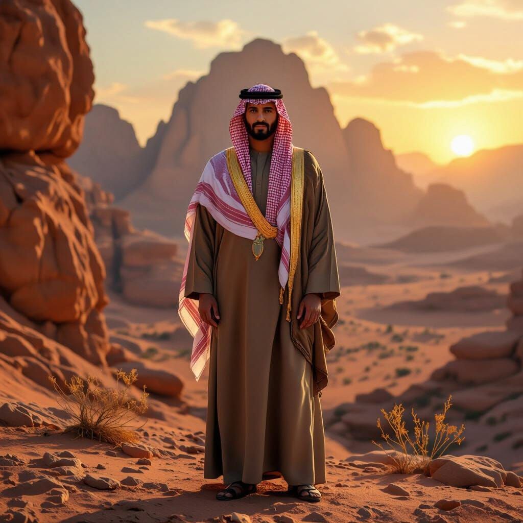 Saudi Man at AlUla Mountain Golden Hour