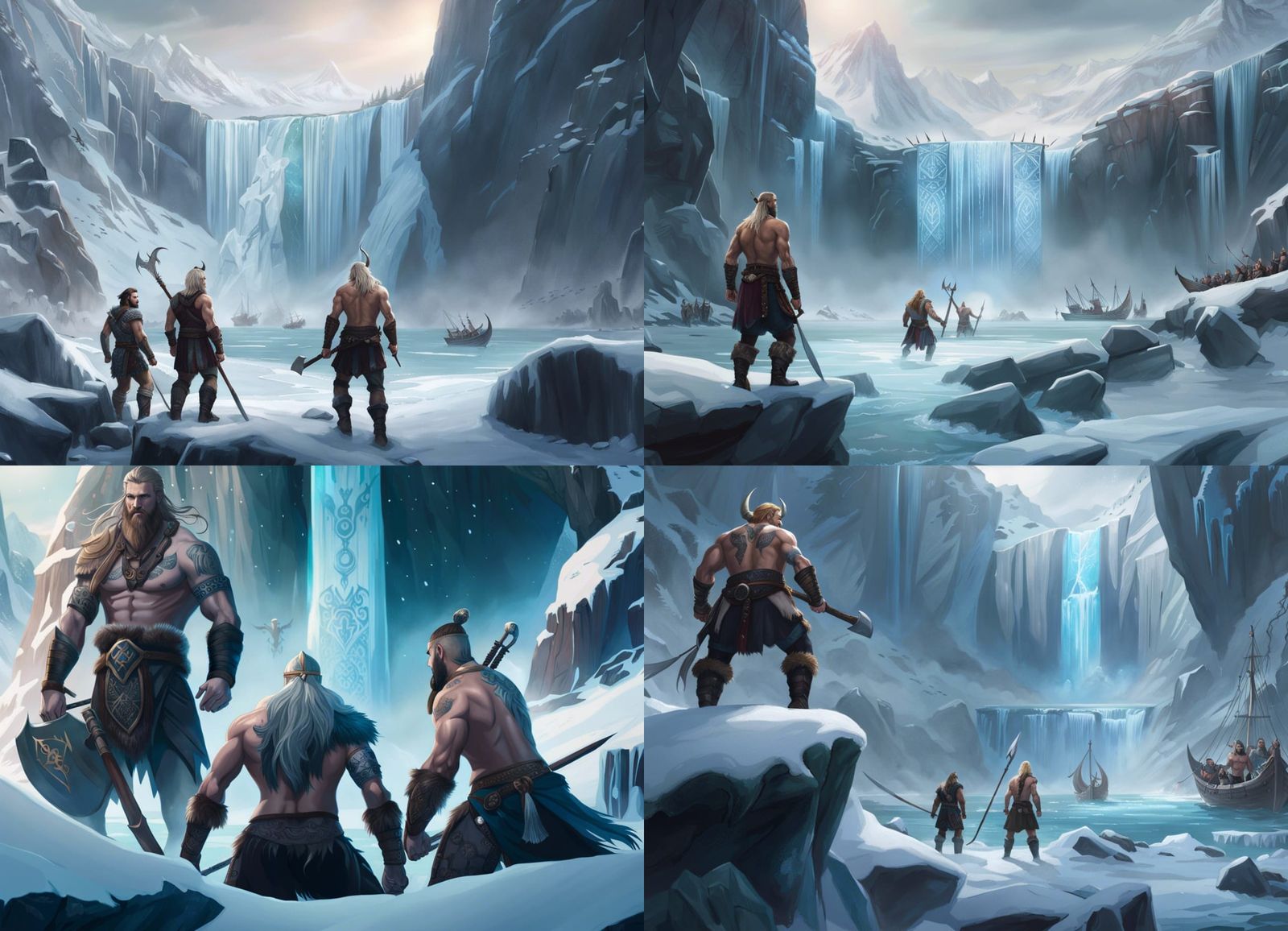 Frozen Waterfall Overlooking Viking Battle