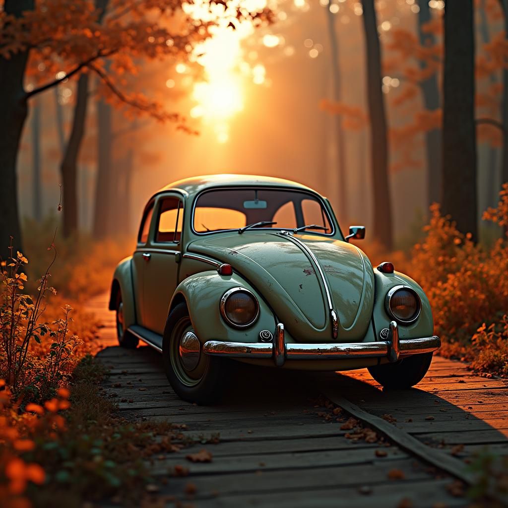 Vintage VW Beetle in Nostalgic Fantasy Artscape