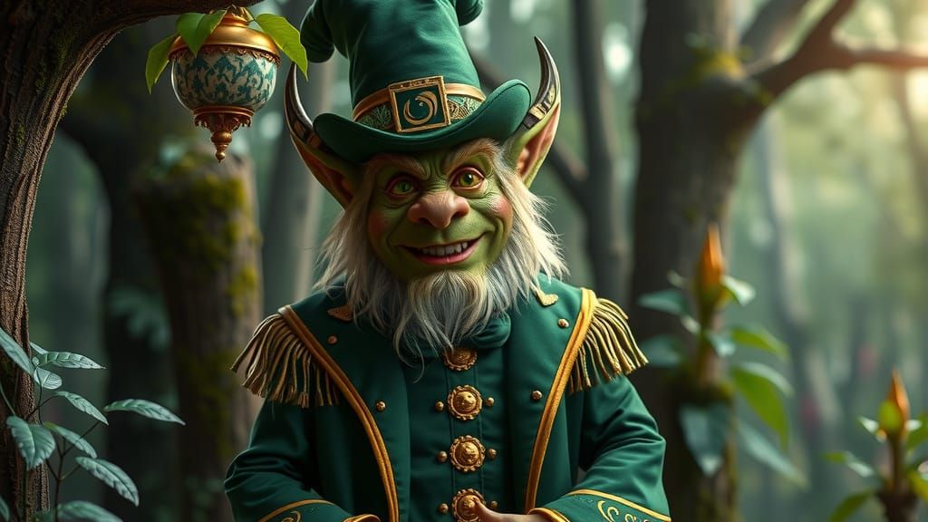 Opulent Leprechaun Lycanthrope in Mystical Forest