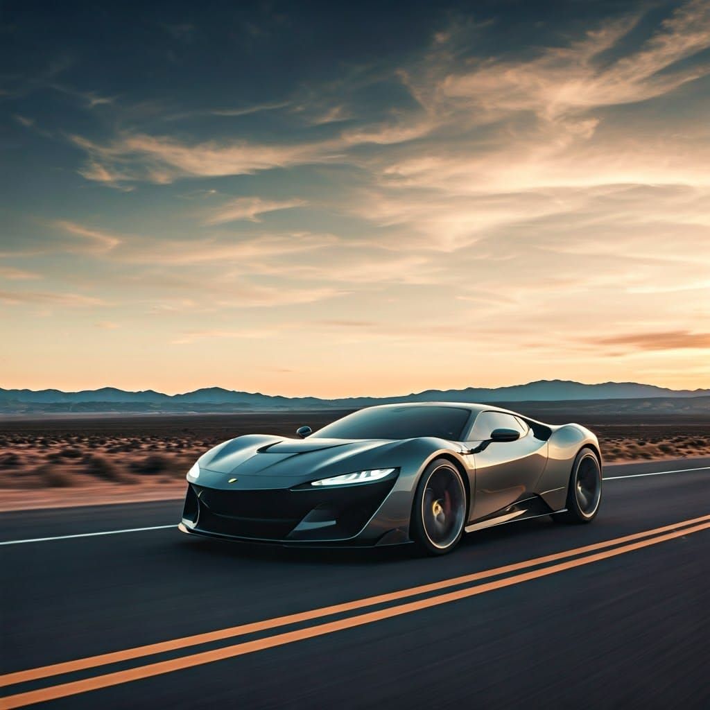 Futuristic Ferrari Concept Car in Golden Hour