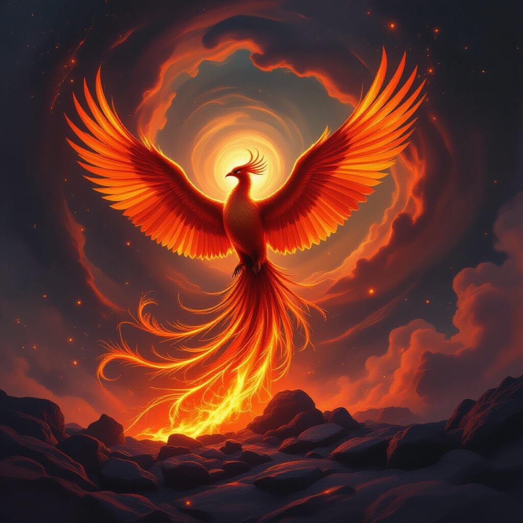 Majestic Phoenix Rises from Cosmic Embers in Hyperrealistic ...