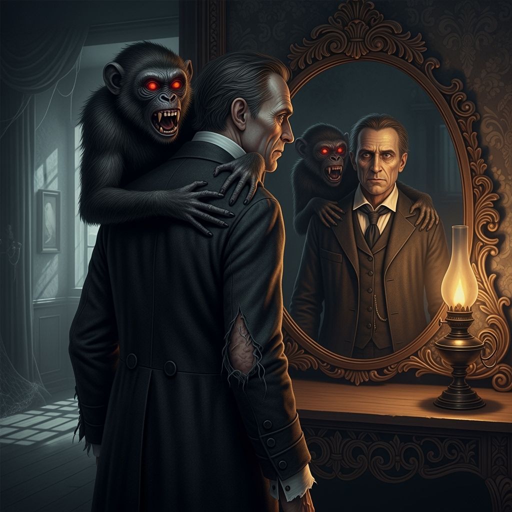 Haunted Reflection: Man and Demonic Monkey in Victorian Styl...