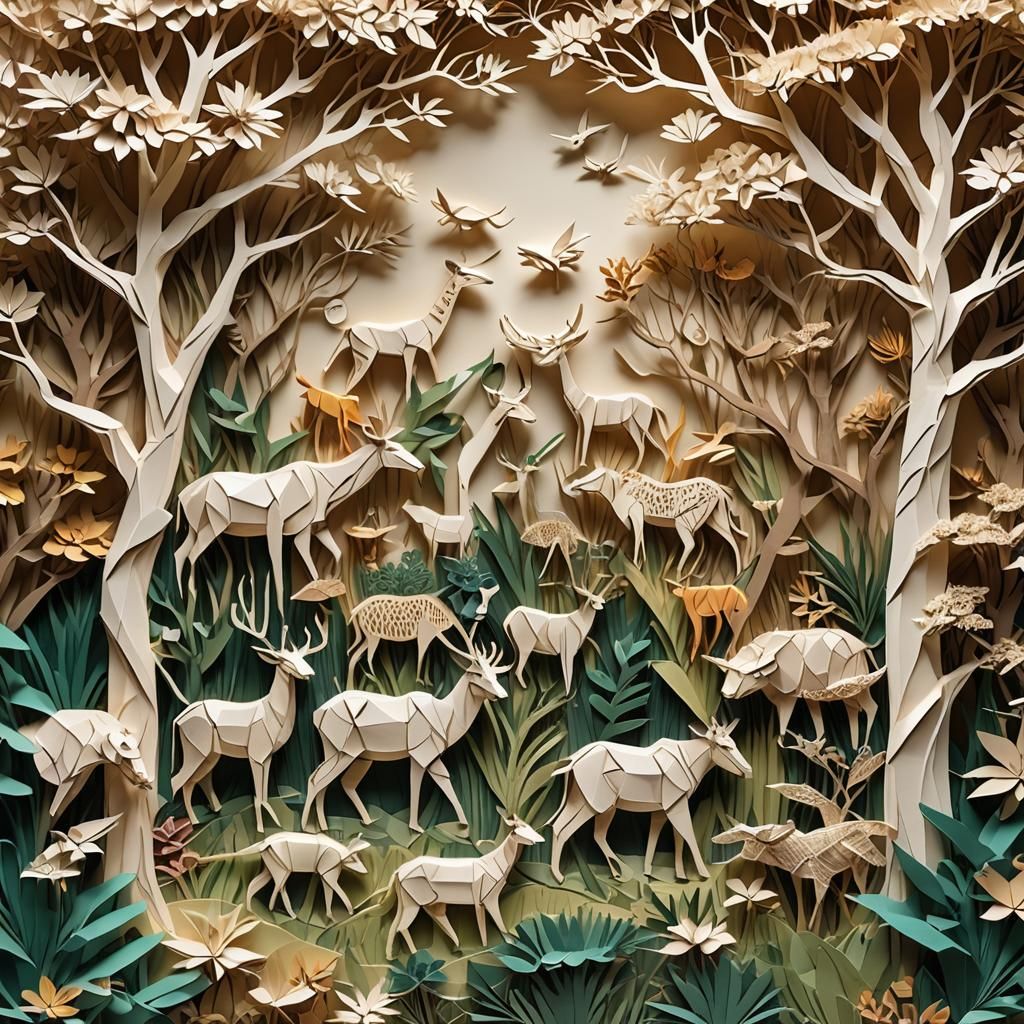 African Animals Paper Sculpture in Watercolor Style