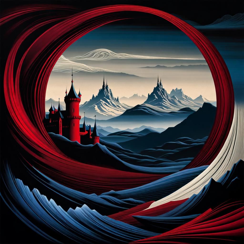 Surreal Castle Landscape in Romanticism Style