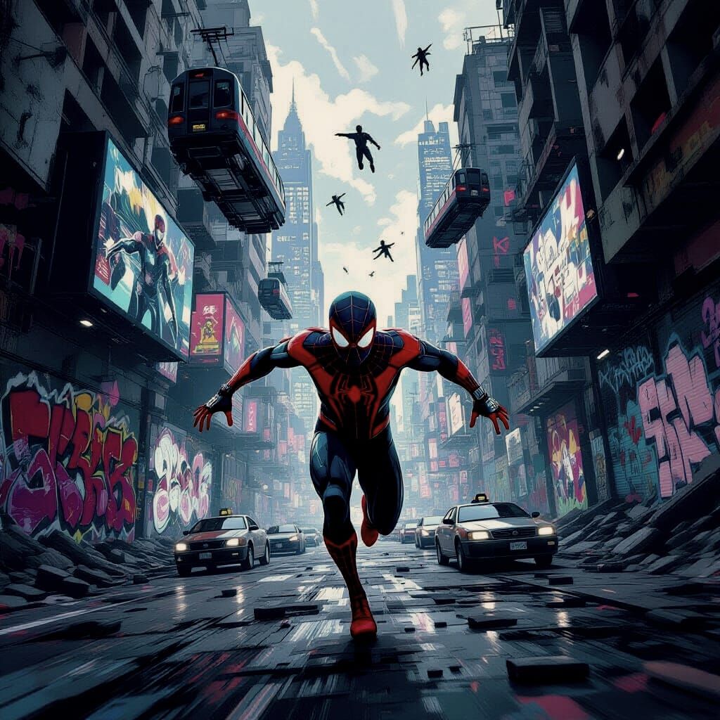 Miles Morales Runs Through a Surreal, Rundown City