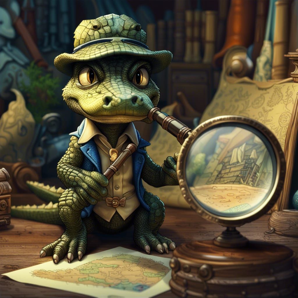 Alligator Detective in Studio Ghibli Style