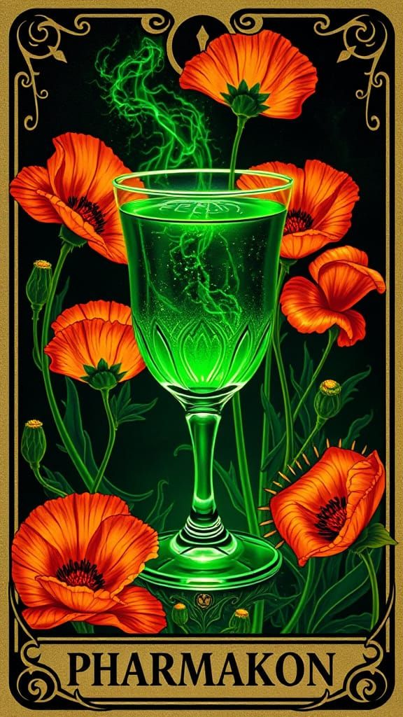 Neon Absinthe Tarot Card in Art Nouveau Style