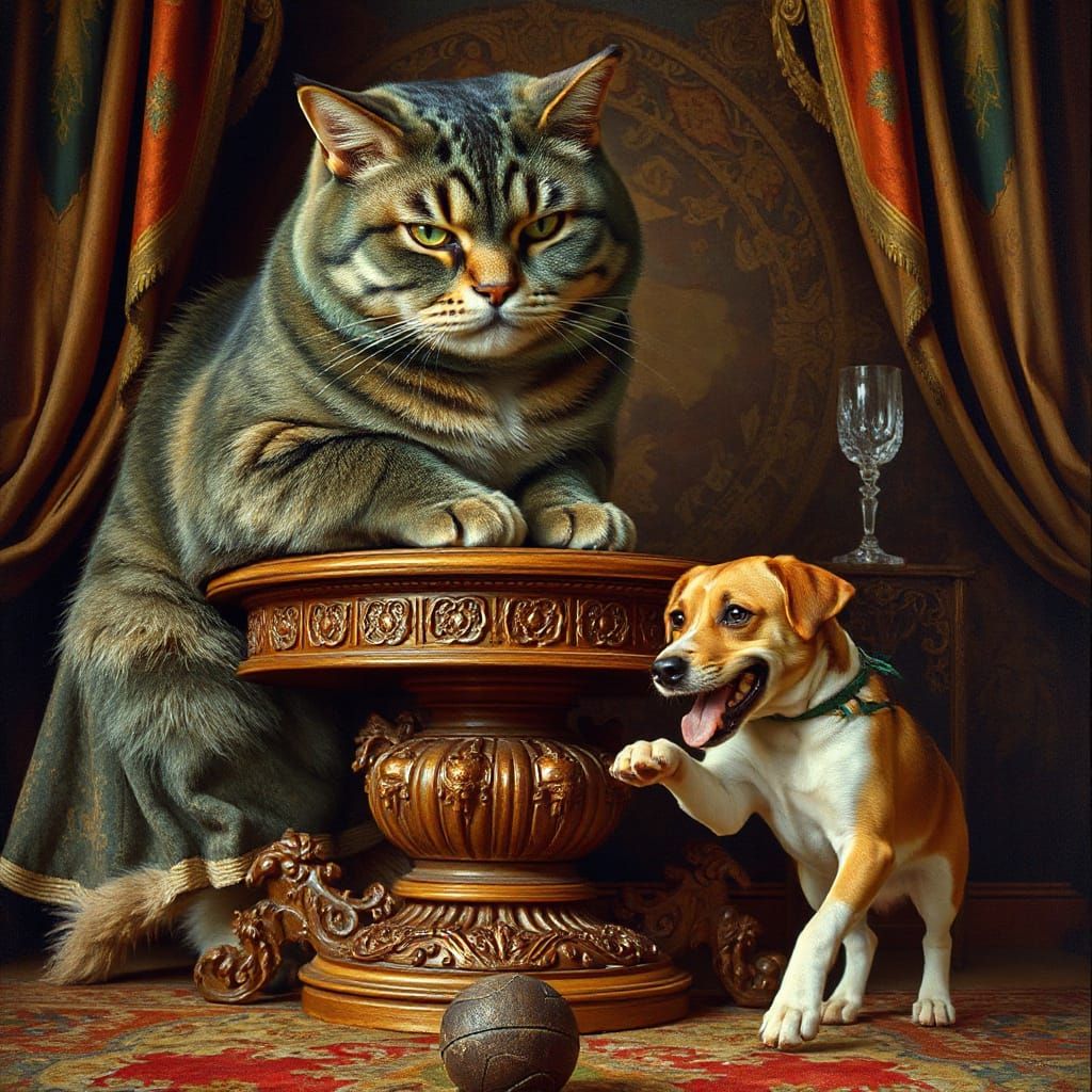 Regal Feline Overlord Condescends to Dog's Presence