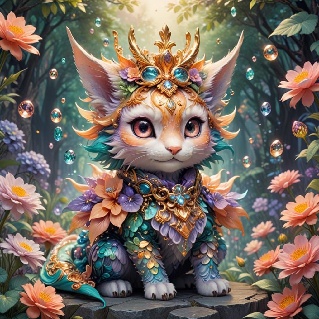 Chibi Character in Whimsical Pastel Garden Scene