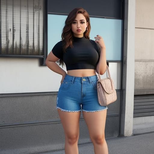 Photorealistic Image of a Curvy Woman in Crop Top