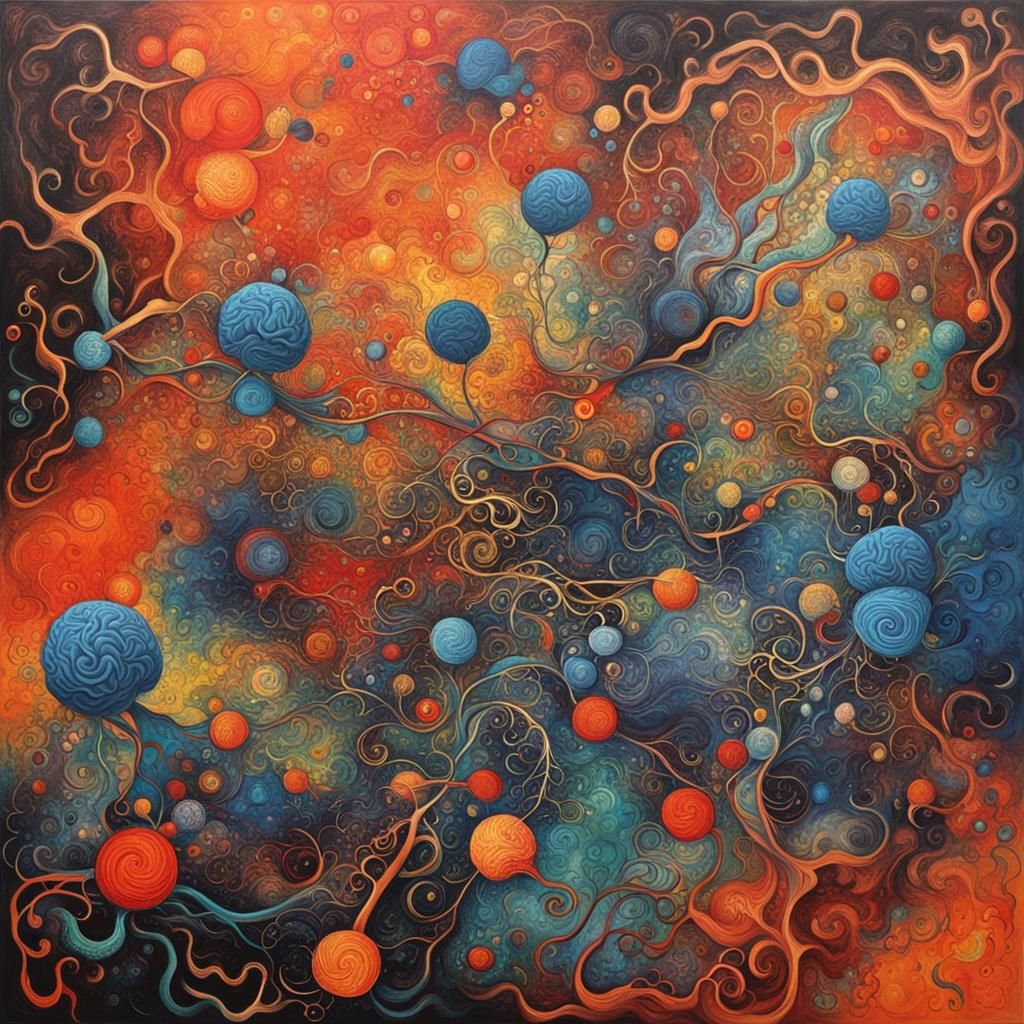 Abstract Brain Insanity Art in Complementary Colors